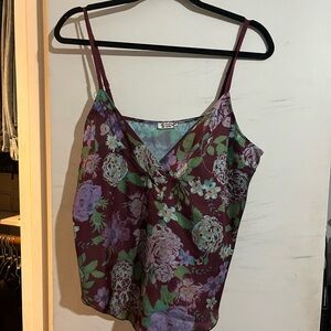 Free People Burgundy Floral Tank Top